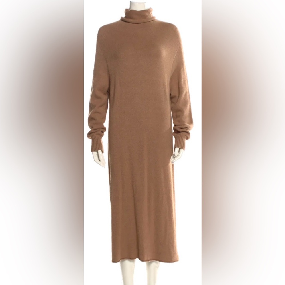 Apparis Bimpe Midi Shift Dress Knit cowl neck Long Sleeve Camel color Size M/L